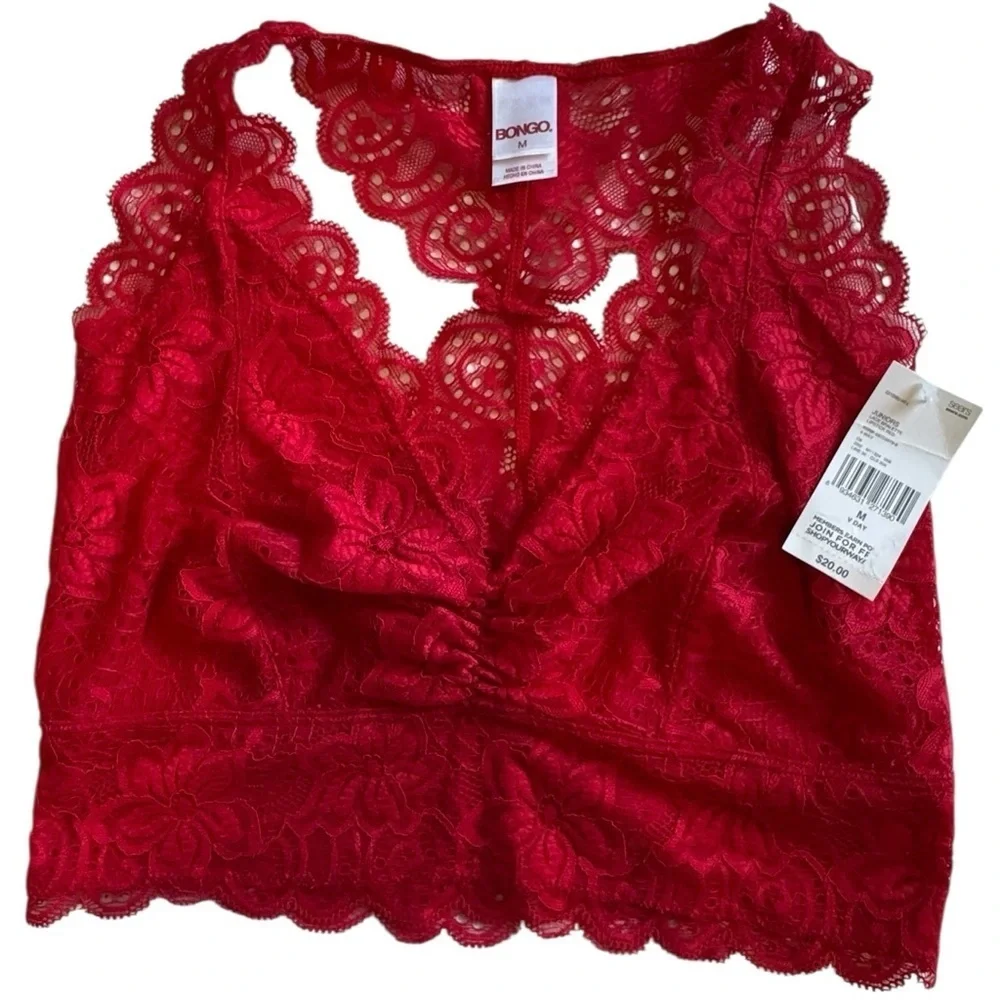 BONGO Juniors' Lace Wire Free Racerback Bralette Size M. Pastel Lilac & RED NWT